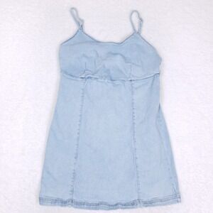 Lone Star Denim Mini Dress Large Blue Spaghetti Strap Stretch Y2K Style